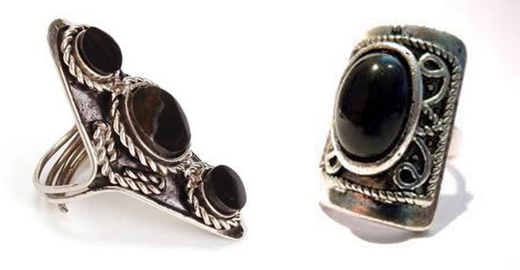 bohemian silevr ring with black stone