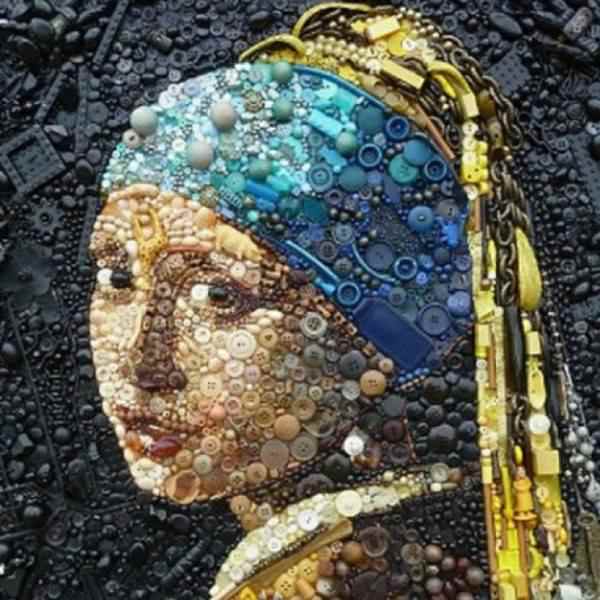 Girl with a Pearl Earring button art