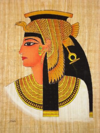 cleopatra on papyrus with red lipstic 1