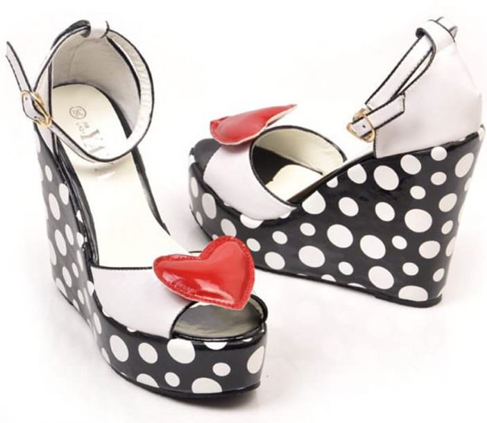 Black and white polka dot platforms