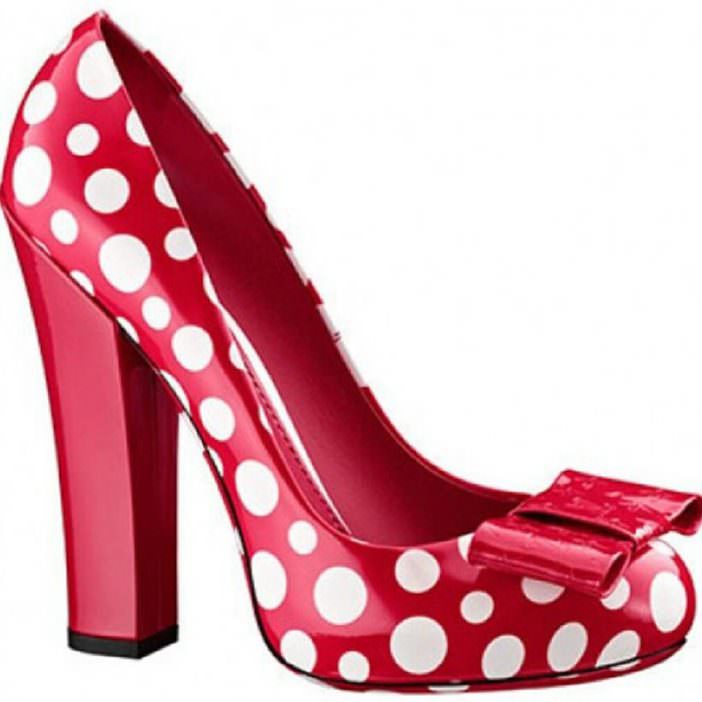 Louis Vuitton red and white polka dot shoes