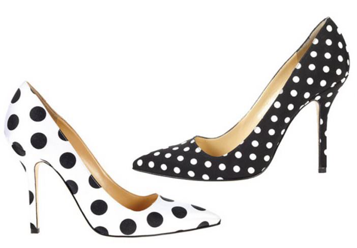 Black and white hotsell polka dot shoes heels