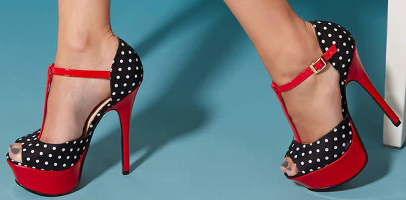 red and black polka dot shoes